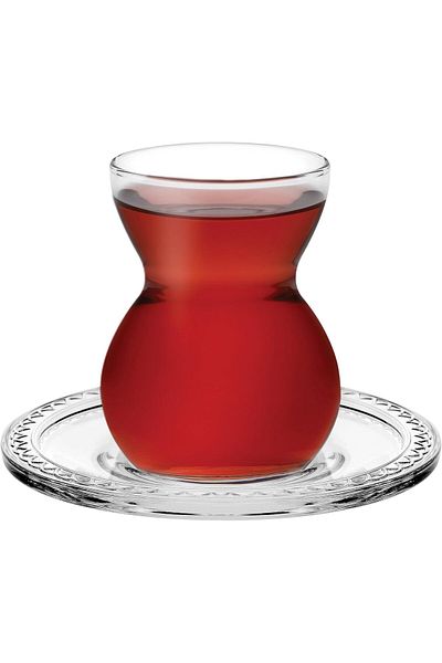 Paşabahçe Glass Tea Set, 6 Persons, 12 Pieces, Transparent, 140 cc