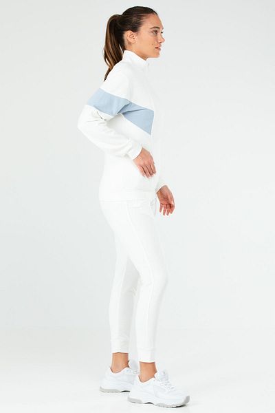 speedlife Γυναικεία αθλητική φόρμα White Slim Fit Cotton Stand Collar Sa2621
