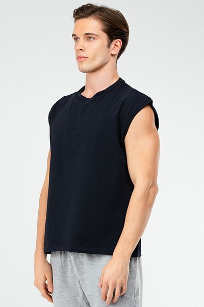 speedlife Navy Blue Oversize Cotton Crew Neck Men's Sports Undershirt Xf1603