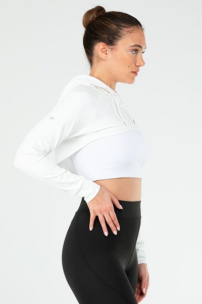 speedlife Ecru Regular Diver Fabric Hooded Crop Women's Sweatshirt Sc1189