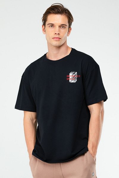 speedlife Ανδρικό μπλουζάκι με κοντό μανίκι Navy Blue Oversize Cotton Crew Neck Xf1583