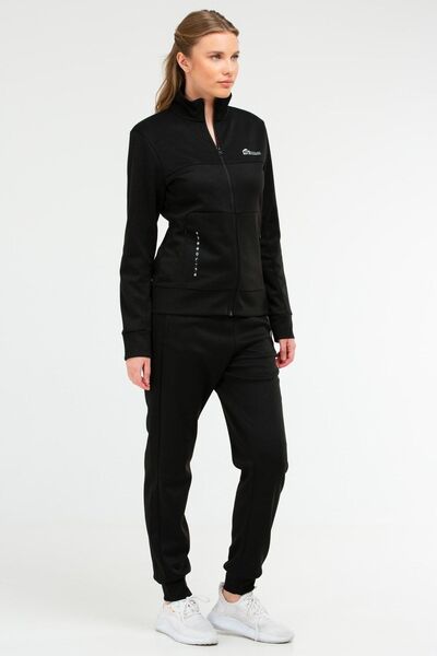 speedlife Μαύρο κανονικό γιακά με μανσέτα γυναικεία αθλητική φόρμα Sa2461