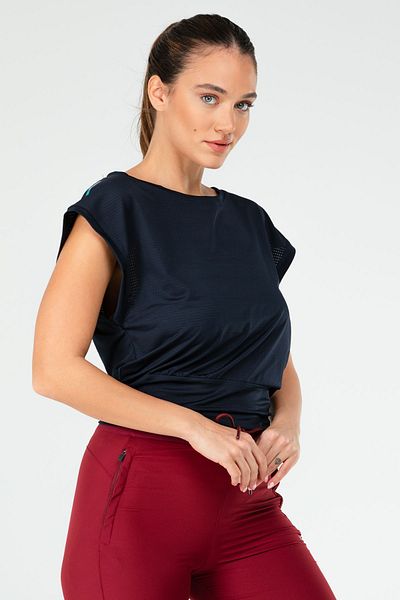 speedlife Tricou pentru damă, albastru bleumarin, obișnuit, cu gât de bicicletă, cu mânecă zero, Sf0638