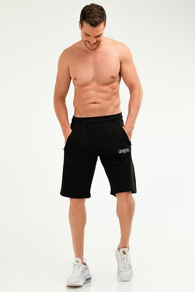 speedlife Black Regular Cotton Zippered Pocket Men's Shorts Xe0151