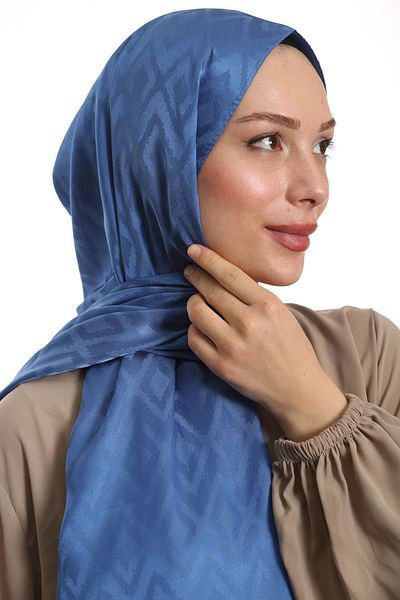 m moon scarf Şal Indigo de înaltă calitate - model de gresie, jacquard mătăsos, țesătură importată și cusături italiene
