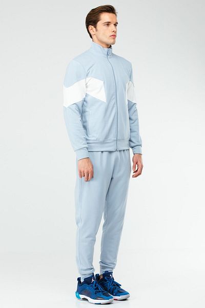 speedlife Blue Regular Stand Collar Men's Tracksuit Set Xa1727