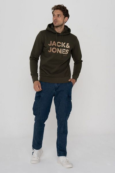 Jack & Jones Men's Hooded Logo Printed Sweatshirt - Forest