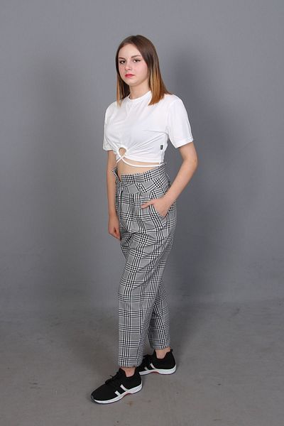 twingold Viscon Fabric High Waist Plaid Trousers No103 - Black and White