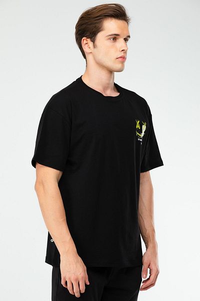 speedlife Μαύρο Oversize βαμβακερό λαιμόκοψη κοντομάνικο ανδρικό μπλουζάκι Xf1600