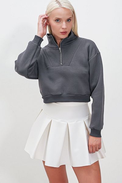 HAKKE Half Zipper Three Thread Sweatshirt - Sleeve Hem Elastic