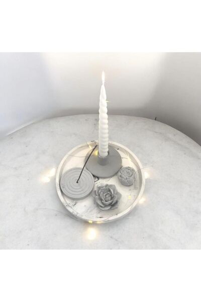 M&C Concept Mermer Desen Organizer İkili Beton Çiçek Obje Yuvarlak Şamdan Bur...