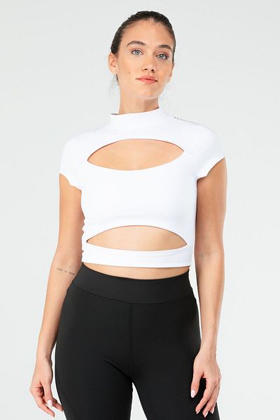 speedlife Sutien sport pentru femei, alb, slim fit, cu jumătate de gât țesut, Sf0644