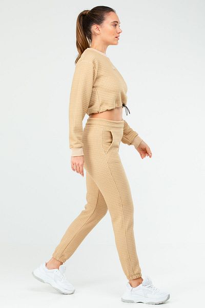 speedlife Γυναικεία αθλητική φόρμα καπιτονέ Crop - Crew Neck, Stone Color, Sa2626
