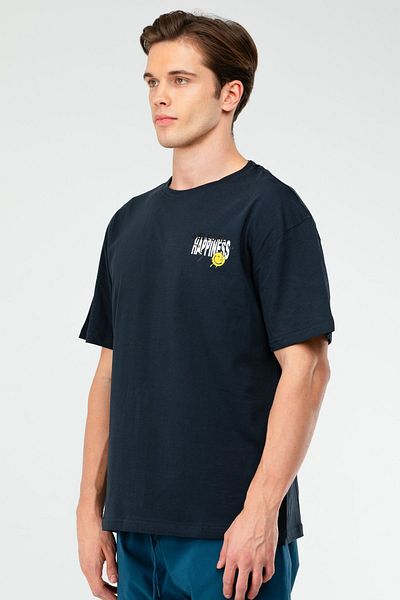 speedlife Μπλε Navy Oversize 100% βαμβακερό ανδρικό μπλουζάκι με κοντό μανίκι Xf1595