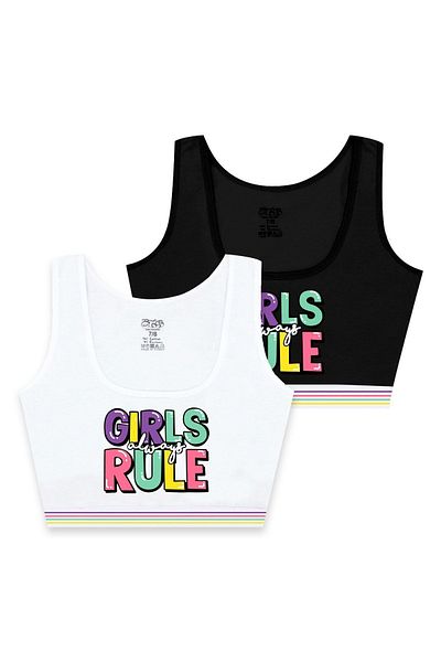 Öts Girl's 2-Piece Padless Colorful Thick Strap Cotton Lycra Half Tank Top Training Bra Bustier