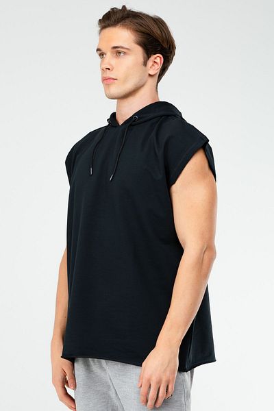 speedlife Navy Blue Oversize Cotton Hooded Men's Sports Undershirt Xf1624