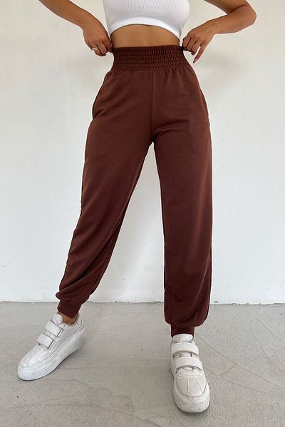 Sun Victoria Γυναικεία φούτερ Jogger σε καφέ έξτρα ψηλόμεσα ζώνη