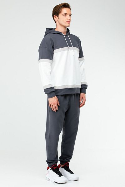 speedlife Ecru Smoked Regular Cotton Hooded Rubber Leg Men's Tracksuit Set Xa1731