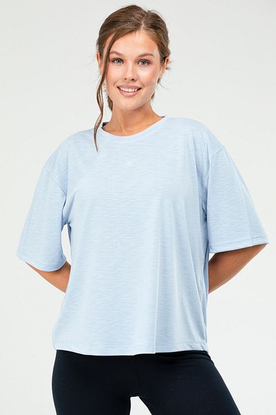 speedlife Tricou albastru cu mânecă scurtă cu decolteu pentru femei - Regular Modal SF0655