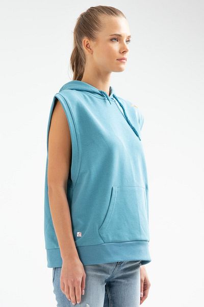 speedlife Hanorac pentru femei, albastru, slim fit, buzunar cangur, cu glugă, cu mânecă zero, Sc0978