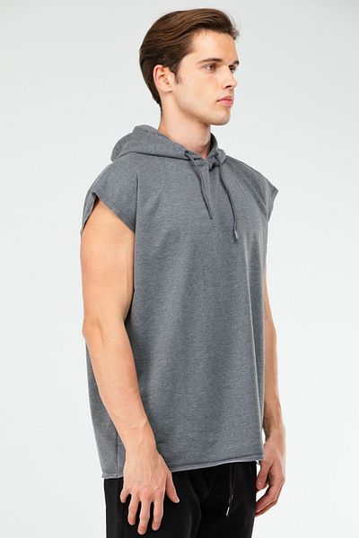 speedlife Anthracite Oversize Cotton Hooded Men's Sports Undershirt Xf1624