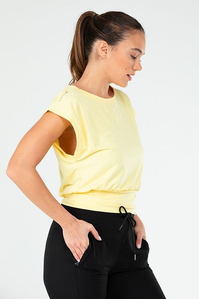 speedlife Tricou galben obișnuit Lycra pentru femei, cu gâtul rotund, cu mânecă zero, Sf0638