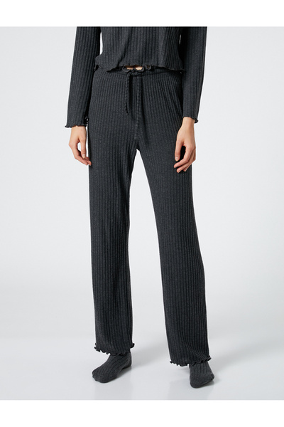 Koton Pajama Bottoms with Lace Waist Ribbed Straight Leg