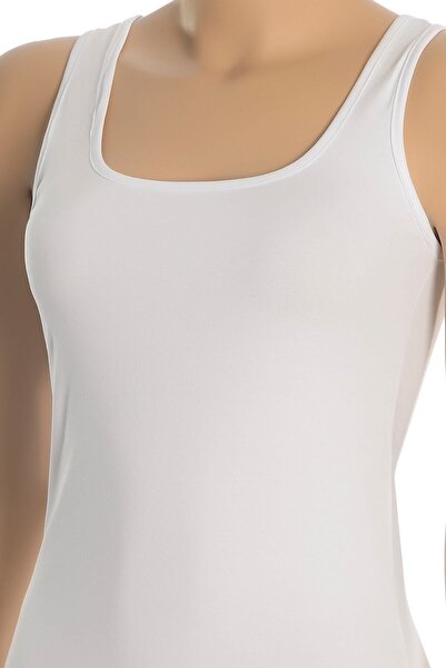 Öts Kadın Beyaz %100 Pamuk Kalın Askılı Ribana Atlet