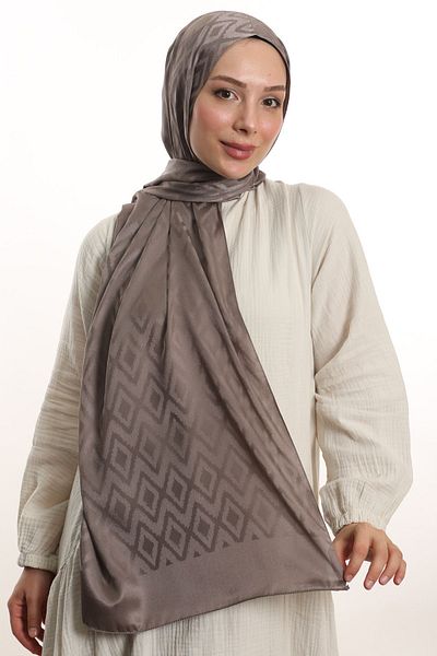 m moon scarf Şal jacquard mătăsos cu model de gresie de înaltă calitate - cusături italiene, „Dark Mink”