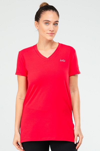 speedlife Tricou de damă cu mânecă scurtă, din bumbac, slim fit, cu decolteu în V, Sf03901
