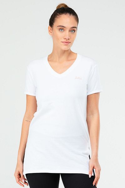 speedlife Λευκό Slim Fit Βαμβακερό κοντομάνικο γυναικείο μπλουζάκι με λαιμόκοψη Sf03901