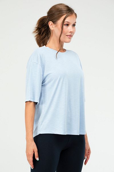 speedlife Tricou albastru cu mânecă scurtă cu decolteu pentru femei - Regular Modal SF0655