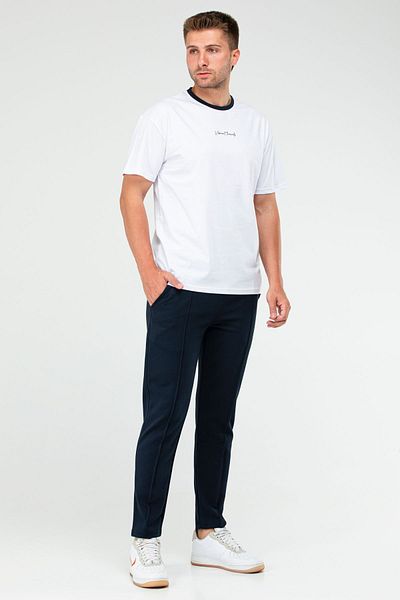 speedlife Λευκό Navy Blue Oversize Crew Neck Basic Ανδρικό Σετ Xb0093