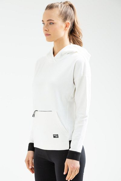 speedlife Ecru Regular Cotton Hooded Kangaroo Pocket Women's Sweatshirt Sc0961