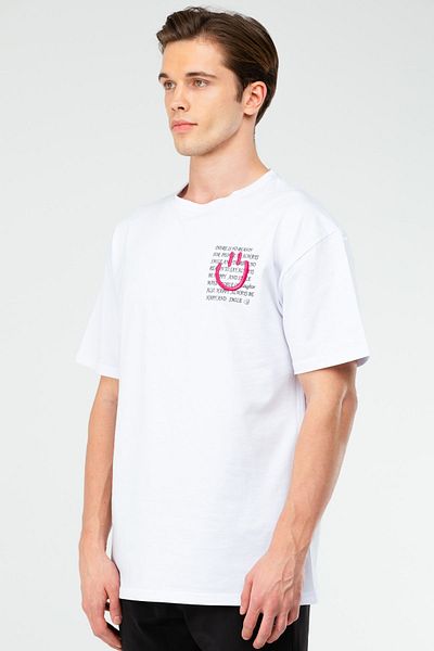 speedlife Λευκό Oversize βαμβακερό ανδρικό μπλουζάκι - Crew Neck, κοντομάνικο Xf1597
