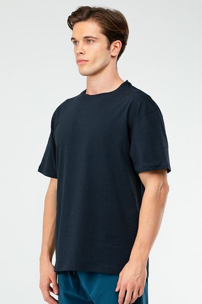 speedlife Μπλε Navy Oversize 100% βαμβακερό ανδρικό μπλουζάκι με κοντό μανίκι Xf1582