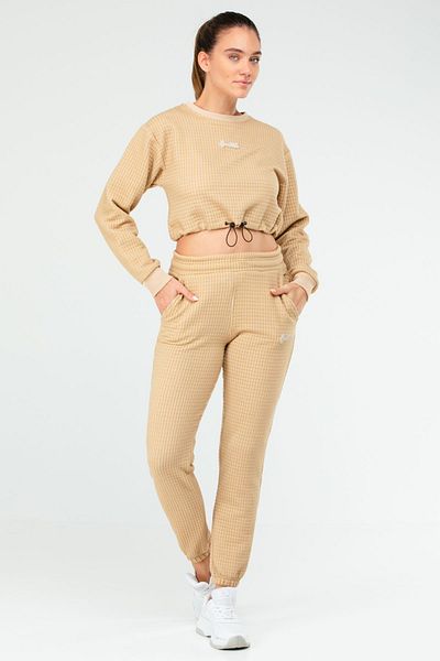 speedlife Γυναικεία αθλητική φόρμα καπιτονέ Crop - Crew Neck, Stone Color, Sa2626