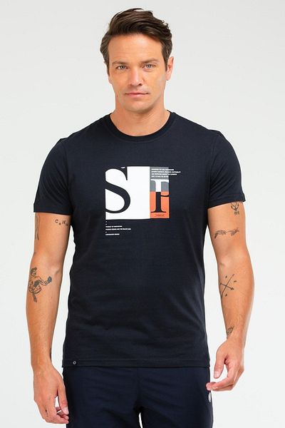 speedlife Ανδρικό μπλουζάκι με κοντό μανίκι Navy Blue Regular 100% βαμβακερό λαιμόκοψη Xf1486
