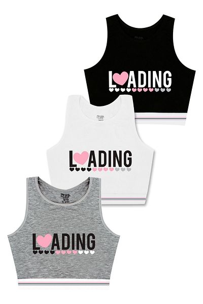 Öts Girl's 3-Piece Padless Colorful Thick Strap Cotton Lycra Half Tank Top Training Bra Bustier