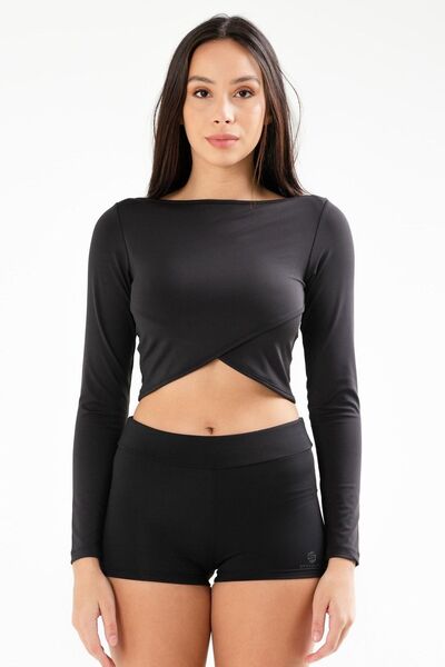 speedlife Tricou negru Slim Fit Lycra cu mânecă lungă pentru femei Sc0980