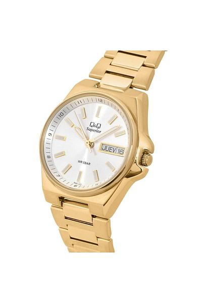 Q&Q S397j001y - 5 Atm Waterproof, Gold Color Stainless Cord Steel Wristwatch
