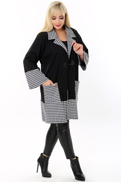 Kheos Comfortable and Flowy Large Houndstooth Pattern Stylish Cardigan with Wide Sleeve Pockets