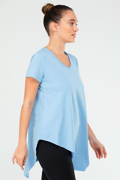 speedlife Tricou albastru obișnuit din bumbac cu decolteu în V cu mânecă scurtă pentru femei Sf03881
