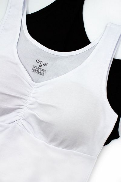 Öts Tricou de damă din bumbac lycra cu bretele groase și detaliu cu șnur - cu tampon detașabil