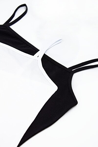 Öts Women's White Square Flat Collar Cotton Lycra String Tank Top