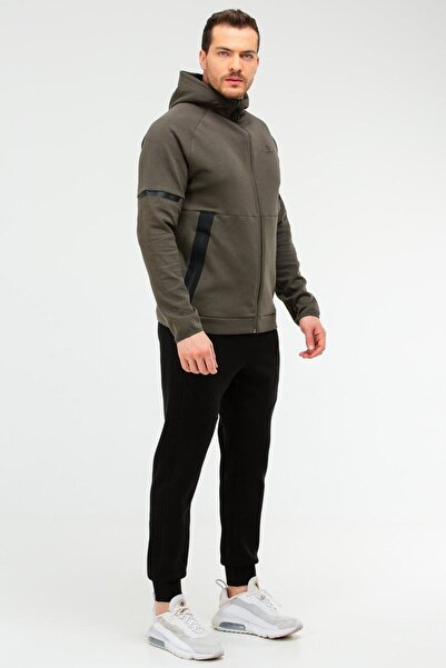 speedlife Ανδρική αθλητική φόρμα Xa1564 με κανονική βαμβακερή κουκούλα Khaki