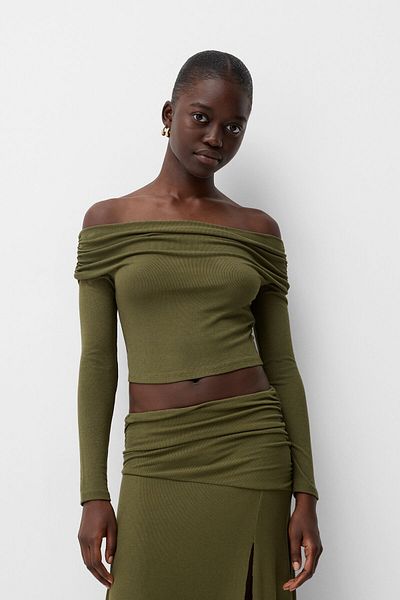 Bershka Gathered Open Shoulder Sweater
