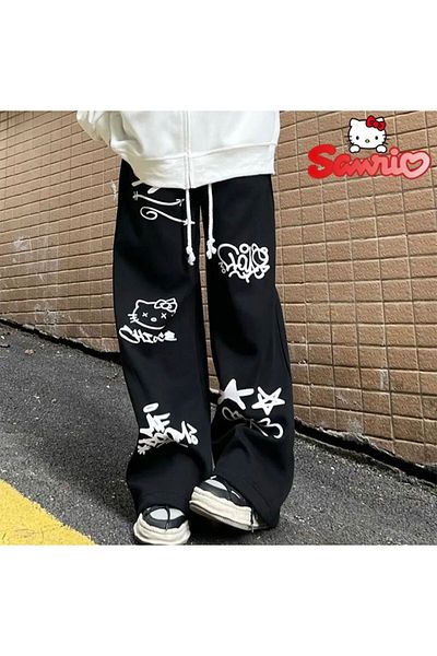 DEEFWEAR Sanrio Hello Kitty Unisex Sweatpants - Φαρδιά Φαρδιά Εφαρμογή, Νέα σεζόν - mingalondon