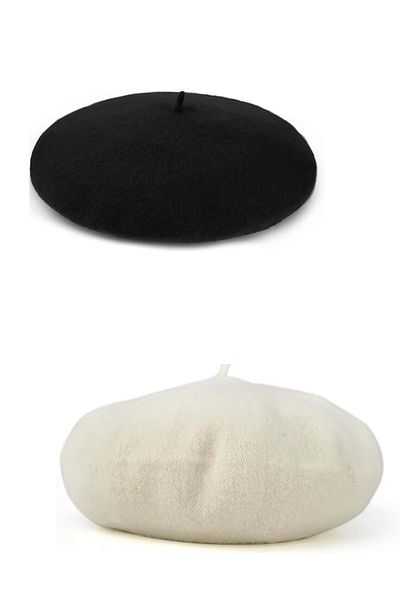 MinaCarin 2-Piece French Felt Beret - Black Ecru