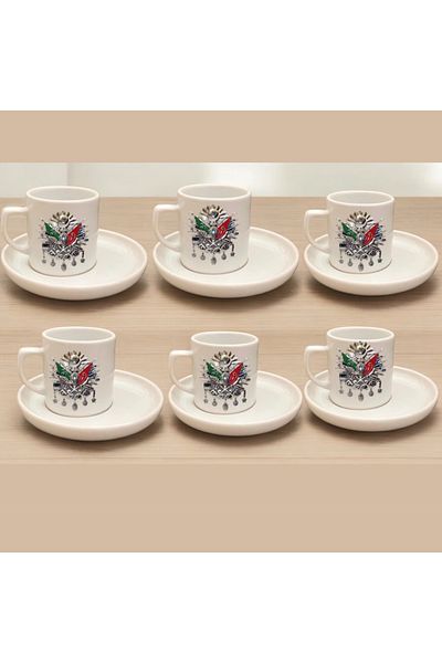 D&Y GAUDERY 6-Piece Turkish Coffee Cup Set - Cute, Ottoman Tughra, 12-Piece Stylish Dowry Set